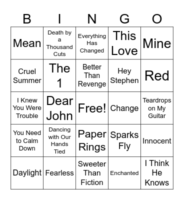 Swiftie Bingo Card