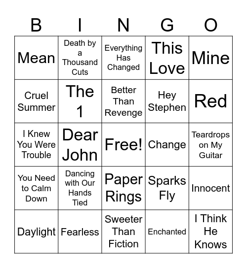Swiftie Bingo Card