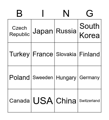 Country Bingo Card