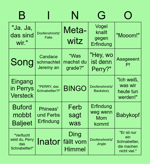 Phineas und Ferb Bingo Card