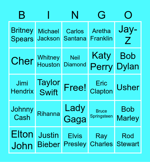 Popular Music Bingo Card