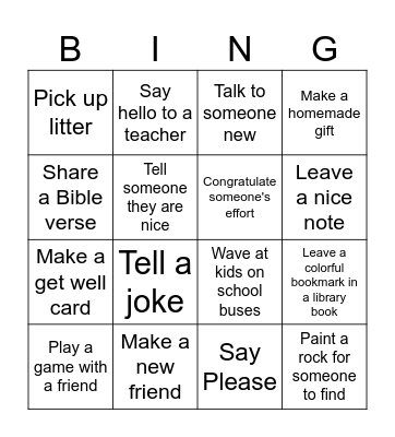 Kindness Bingo Card
