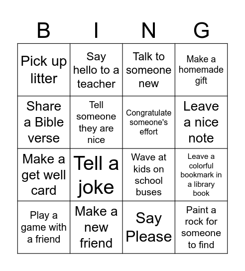 Kindness Bingo Card