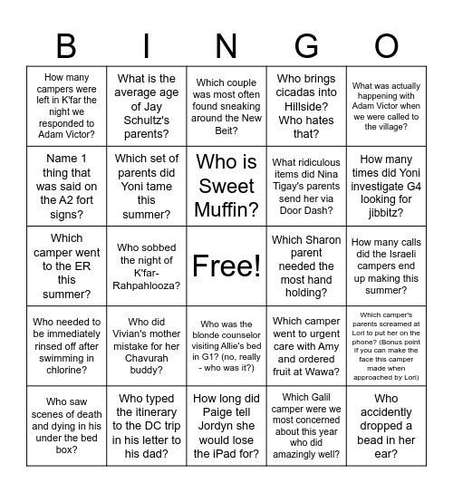 Camper Don't Care Bingo - 2nd Session 2025 Bingo Card