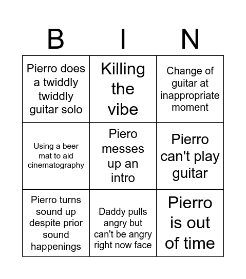 BB Bingo Card