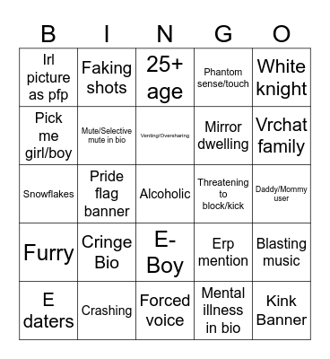 Vrchat Bingo Card