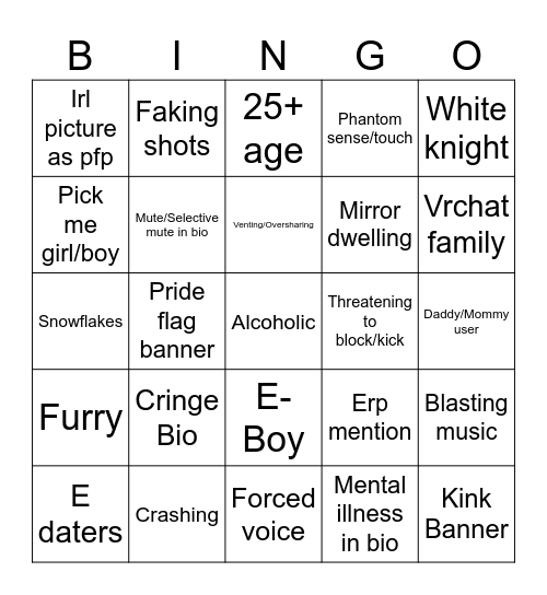 Vrchat Bingo Card