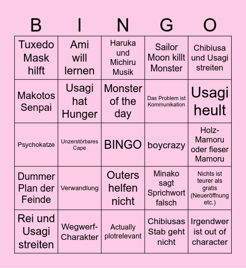 Sailor Moon Bingo Card