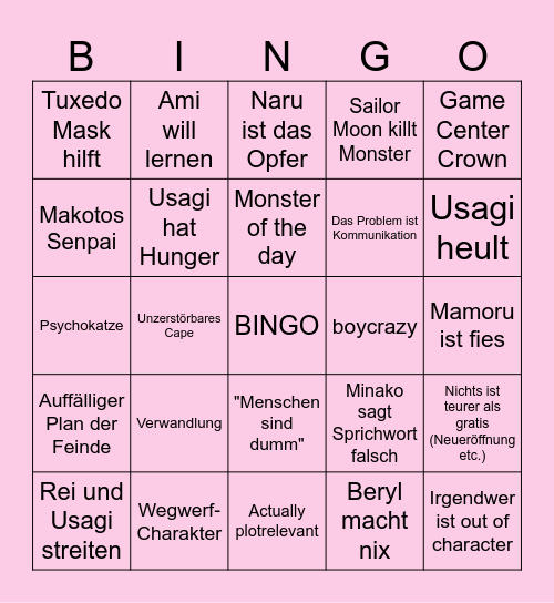 Sailor Moon Bingo Card