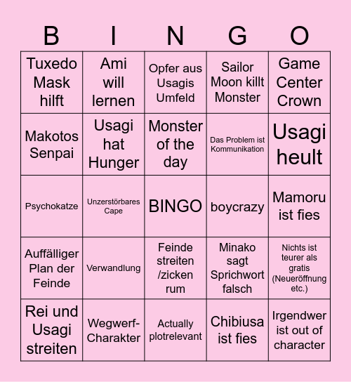 Sailor Moon Bingo Card