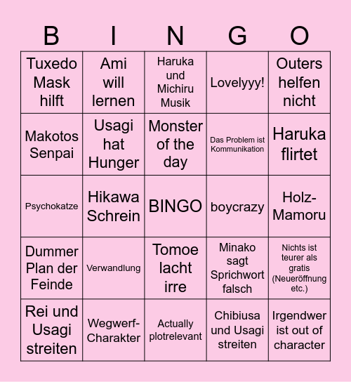 Sailor Moon Bingo Card