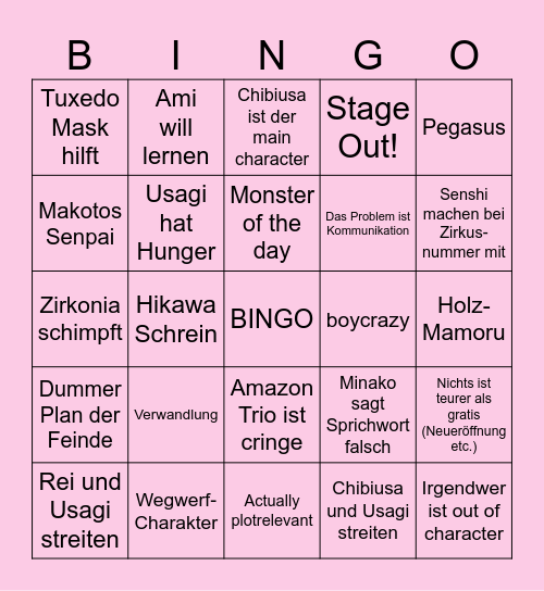 Sailor Moon Bingo Card