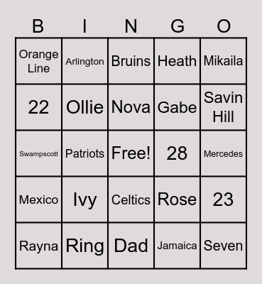 Family Bingo Card