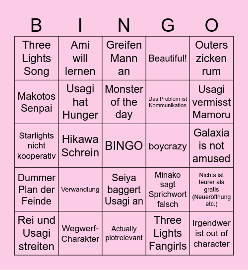 Sailor Moon Bingo Card