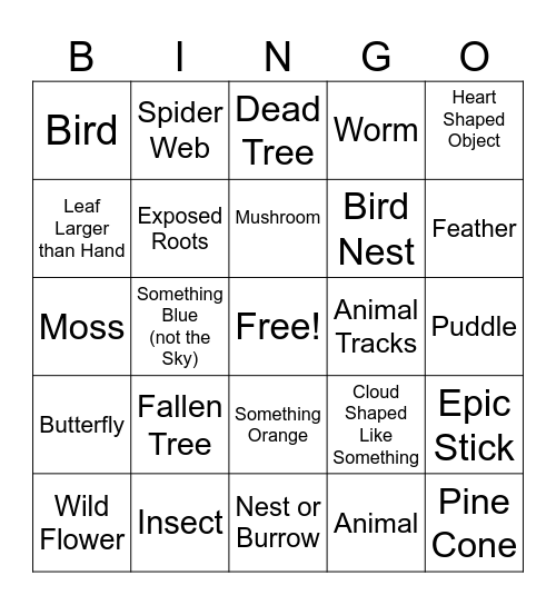 Nature Bingo Card
