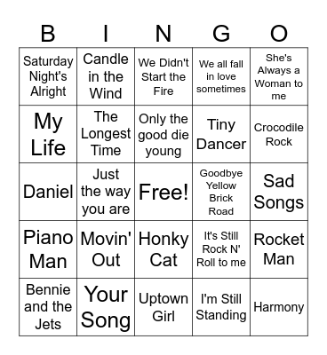Piano Men Bingo Card