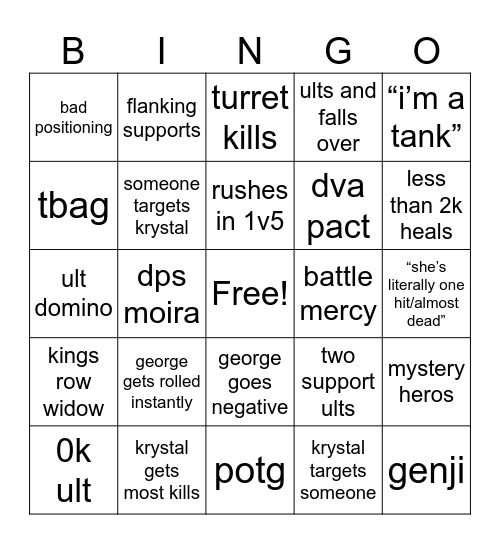 overwatch Bingo Card
