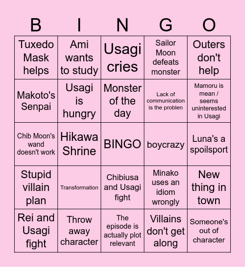 Sailor Moon Bingo Card