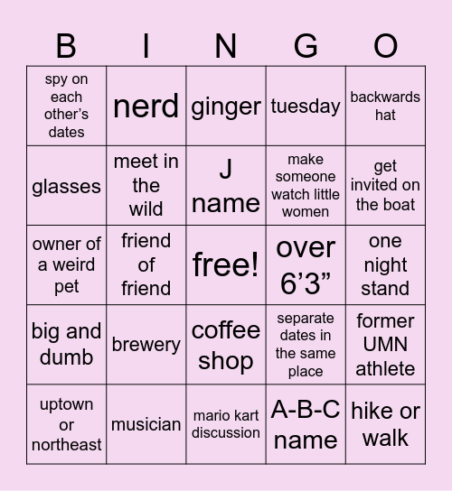 grolly going on dates Bingo Card