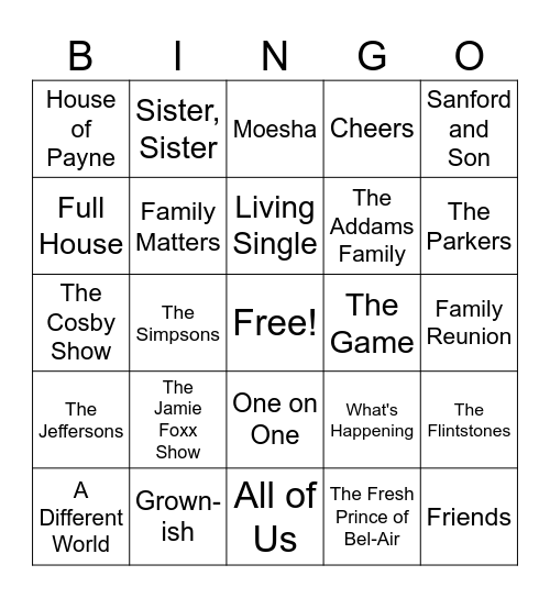 TV Show Theme Songs Bingo Card