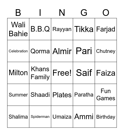 Untitled Bingo Card