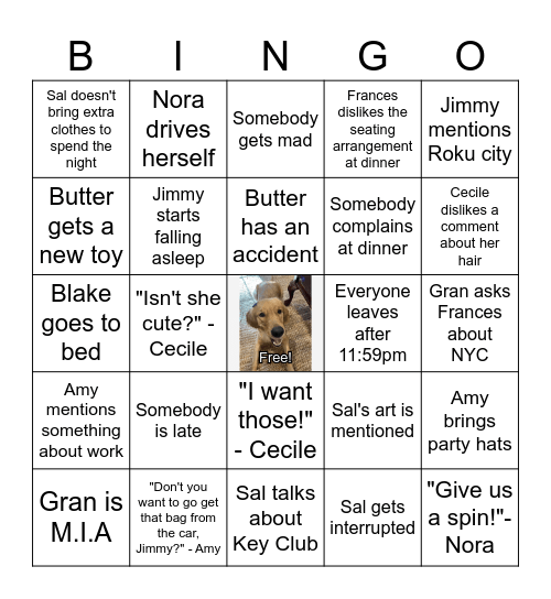 Frances' 24th Birthday Bingo Card
