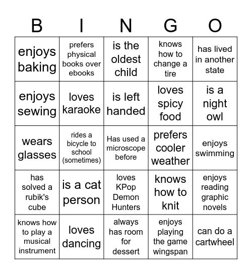 Welcome to 9th Bio Bingo Card