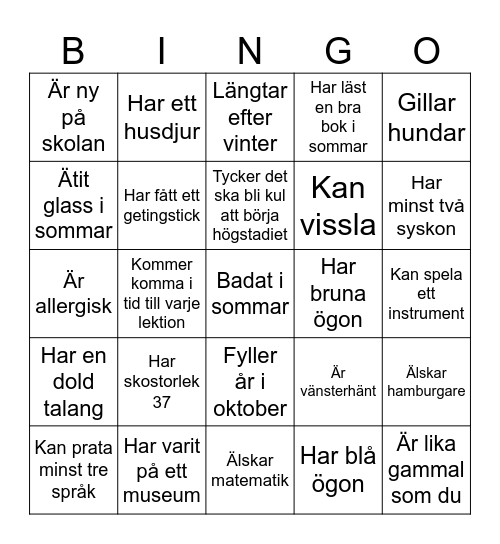 7E Bingo Card