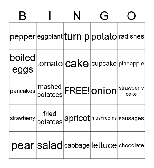 Food 1 Bingo Card