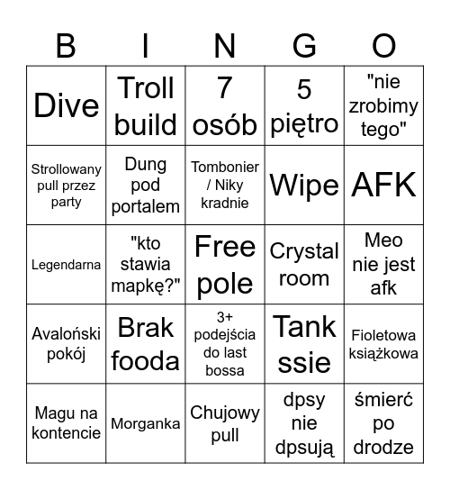 Grupówki Bingo Card