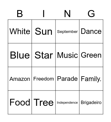 Brazilian Independence Day Bingo Card