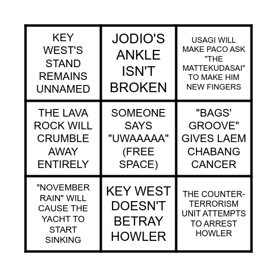 JOJOLANDS 28 BINGO Card