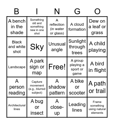 Photography Bingo Card