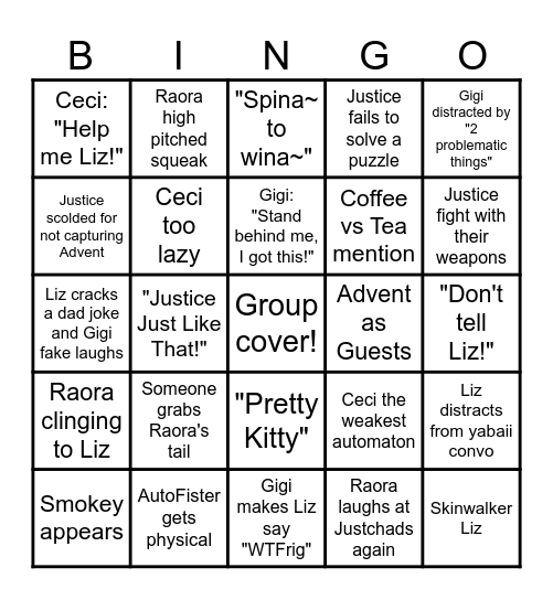 Justice 3D Collab Bingo Card