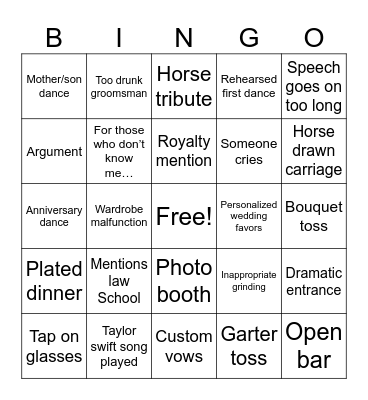 Wedding Bingo Card