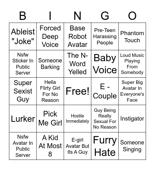 VR Chat Bingo Card
