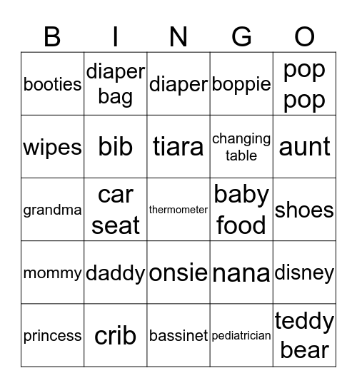 Baby Bingo Card