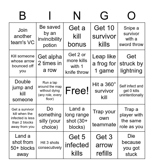 Infection Fun Tourney Bingo Card