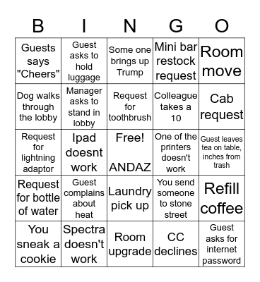 Andaz Bingo Card