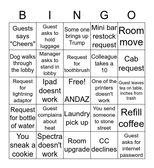 Andaz Bingo Card