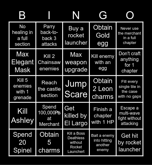 Resident evil 4 Bingo Card