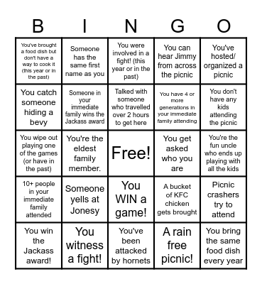 Lattimer Family Picnic BINGO Card