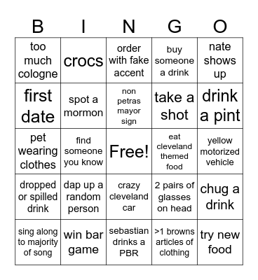 Bar Crawl Bingo Card