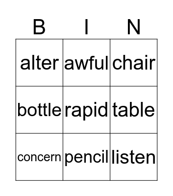 Untitled Bingo Card