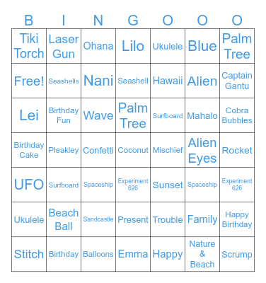 Stitch Themed Bingo Card
