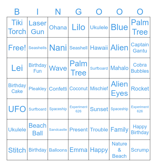 Stitch Themed Bingo Card