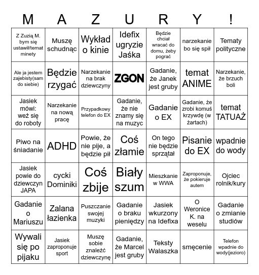 Jankowe bingo! Bingo Card