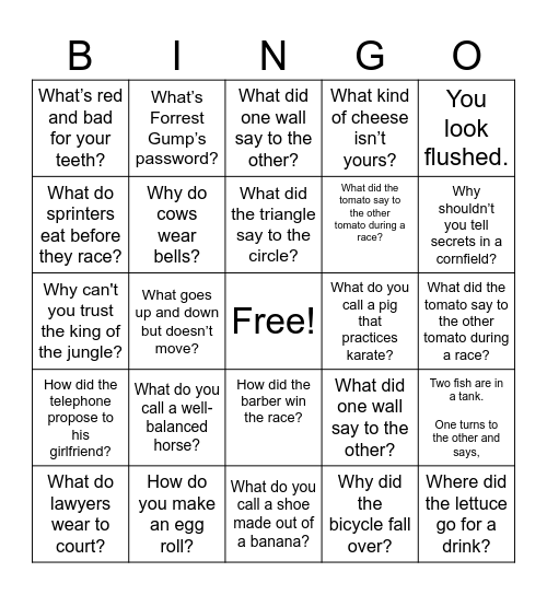 CORNEY JOKES BINGO Card