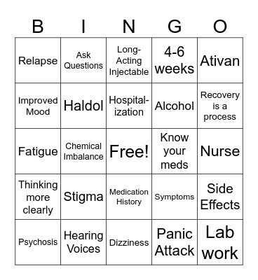 Medication Education Bingo Card