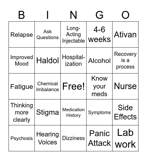 Medication Education Bingo Card